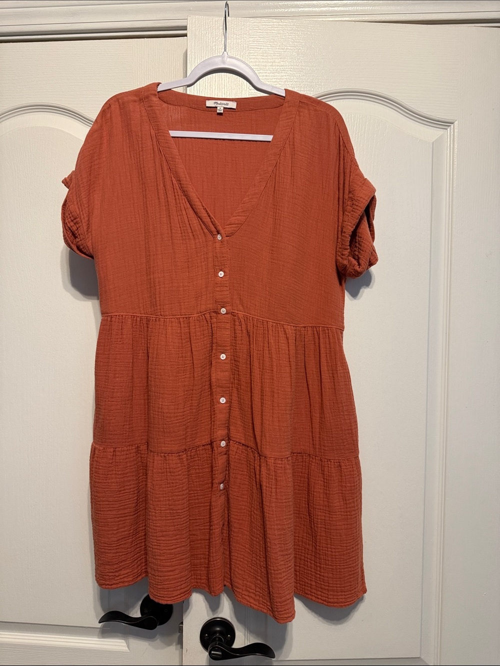 Madewell Rust Orange Textured Shift Dress